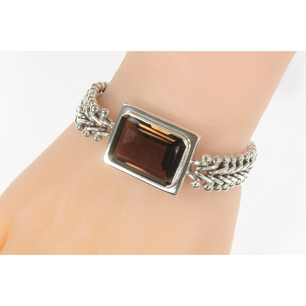 Lori Bonn Sterling Silver Emerald Cut Smoky Topaz Bracelet